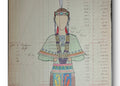 Ledger Piece called "Scihottee Equiwa" meaning Beautiful Woman in Shawnee Language. Applique Dancer depicted. 